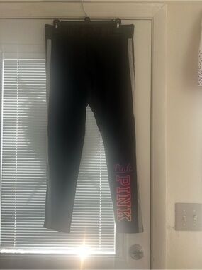 PINK Victoria's Secret Black Leggings with grey Side Stripes